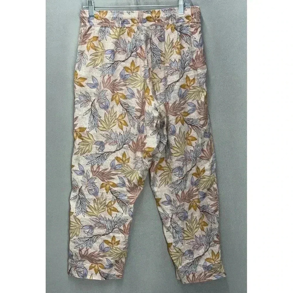 Nicole Miller Woman's Sz M Elastic Waist 100% Linen Wide Leg Tropical Crop Pants - Picture 2 of 7